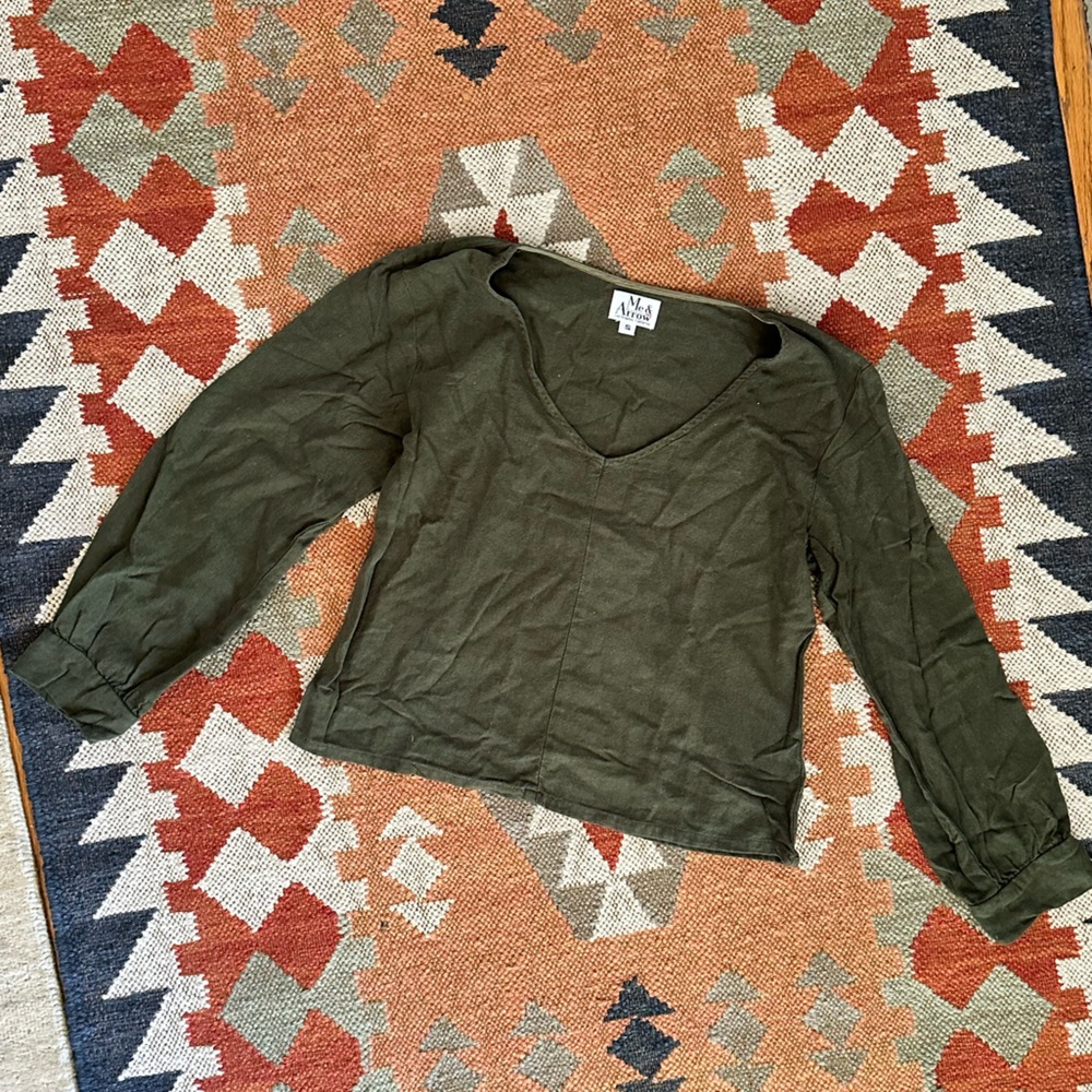 Me & Arrow V Neck Blouse In Moss - image 1